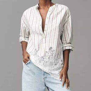 Pilcro Long-Sleeve Striped Lacey Tunic Top